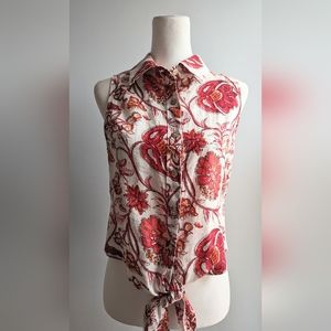 NWT..Nicole Miller Sleeveless Linen Blend Button -Up Top Size Small